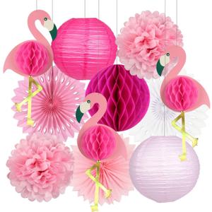 zilue Tropical Party Decorations Pink Flamingo Party Supplies Pom Poms Flowers Tissue Paper Fan Paper Lanterns for Hawaiian Summer Beach Luau Party
