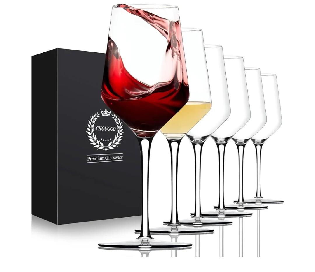 Chouggo Wine Glasses Set of 6, Hand Blown Crystal Red Wine or White Wine Glass 15Oz, Hand Crafted by Artisans Gifts for Women, Men, Wedding, Anniversary, Christmas, Birthday 