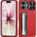 BXYJY Wallet Case for iPhone 17 Pro, Card Holder (45 Cards), Slide Camera Cover, Military Grade Protection, Heavy Duty Women Girly Men Protective Phone Cover for iPhone 17 Pro 6.3" 2025, Red