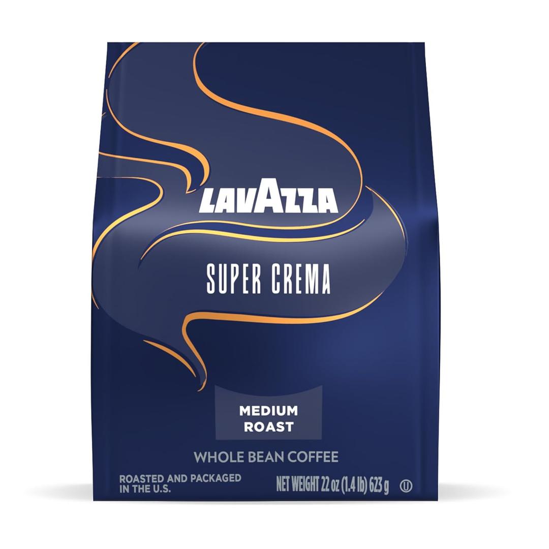 Lavazza Super Crema Whole Bean Coffee, Medium Espresso Roast, Arabica and Robusta Blend, 22 oz Bag (EXP 07/24/27)