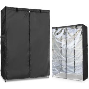 Waterproof Shelf Cover,Outdoor 600D Heavy Duty Dustproof Storage Shelves Cover,48''x18''x72'' Shelf Covers for Wire Shelving with Zippers,Storage Rack Covers with Clear Front (Black)