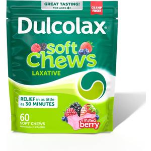 Dulcolax Saline Laxative Soft Chews, Gentle Constipation Relief, Mixed Berry Flavor, Magnesium Hydroxide 1200 mg, 60 Count