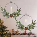 Christmas Wreaths, 2-Pack, 16 Inch Christmas Door Wreaths with LED Taper Candles, Window Candles Battery Operated Christmas Wreath for Front Door Window Holiday Christmas Decor (Silver)