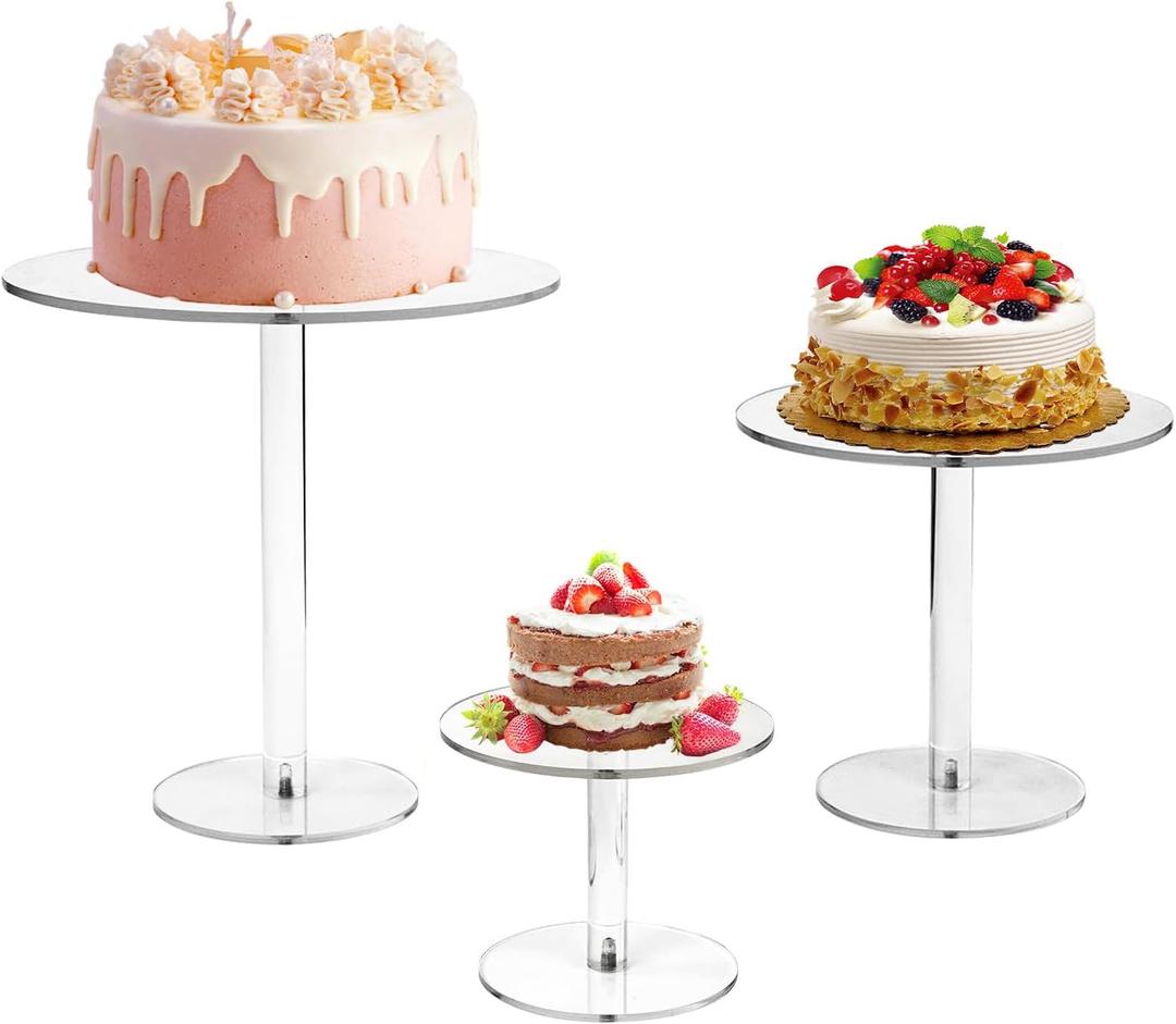 Acrylic Cake Stand Set of 3 Clear Round Cake Stands for Dessert Table Clear Cupcake Stand, Dessert Cupcake Pastry Candy Display Riser for Birthday Party Wedding Event