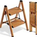 SOLADDER 2 Step Ladder, Folding Step Stool with Anti-Slip Wide Sturdy Pedal, Multi-Use for Home and Kitchen Use, Space Saving-Woodgrain(300lbs Capacity)