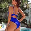 Blooming Jelly Womens One Piece Swimsuit Tummy Control Bathing Suit Sexy Slimming Flattering Cute Cheeky High Cut Swimwear (Blue, L)