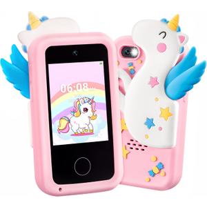 SYNCFUN Kids Smart Phone, Unicorn Toys Birthday Gifts for Girls Age 3 4 5 6 7 8 9 10 Year Old, Toddler Phone Toys with Dual Camera, Game, Music Player, Alarm Clock, 8GB Memory Card