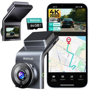 BOTSLAB 4K Dash Cam Front and Rear, STARVIS 2 Sensor, Voice Control, 64GB Card Included