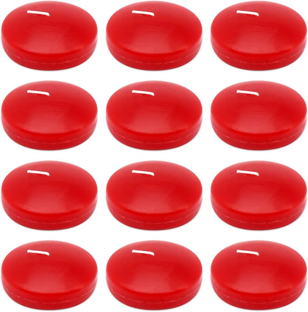 10 Hour Red Burgundy Floating Candles Large 3 Inch Unscented Dripless Pool Water Wax Candles for Vases, Centerpieces at Wedding, Party, Holiday, Set of 12