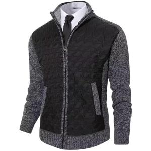 Msmsse Men's Full Zip Cardigan Sweater for Men Causal Thick Slim Fit Knitted Sweaters Jacket (Black, XL)