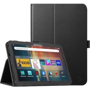 Fintie Folio Case for Kindle Fire HD 8 & Fire HD 8 Plus Tablet (12th Generation/10th Generation, 2024/2022/2020 Release)- Slim Fit Vegan Leather Stand Cover with Auto Sleep/Wake, Black