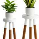 Reverse Dipped Wood Plant Stand, Wood Accent Stool,Milking Stool Set (16" H x 12" D+18" H x 12" D)