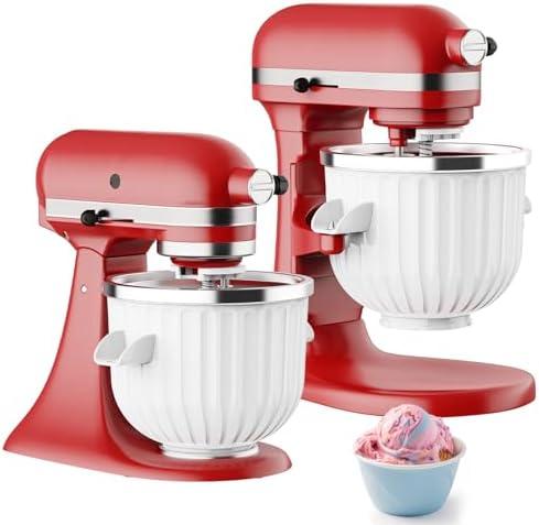 Ice Cream Maker Attachment for Kitchenaid Stand Mixers, Ice Cream Maker Machine Compatible with 4.5QT and Larger KitchenAid Mixers, 2-Quart Capacity, Sorbet and Gelato Maker Accessory by TPGSING