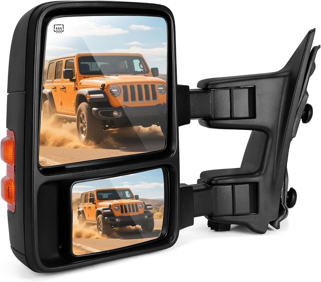 DWVO Left Driver Side Mirror Fit 08-16 Ford F250 F350 F450 F550 Super Duty | Towing Mirrors with Power Adjustable Power Heated Plane Mirror, Manually Telescoping Folding, Turn Signal Light