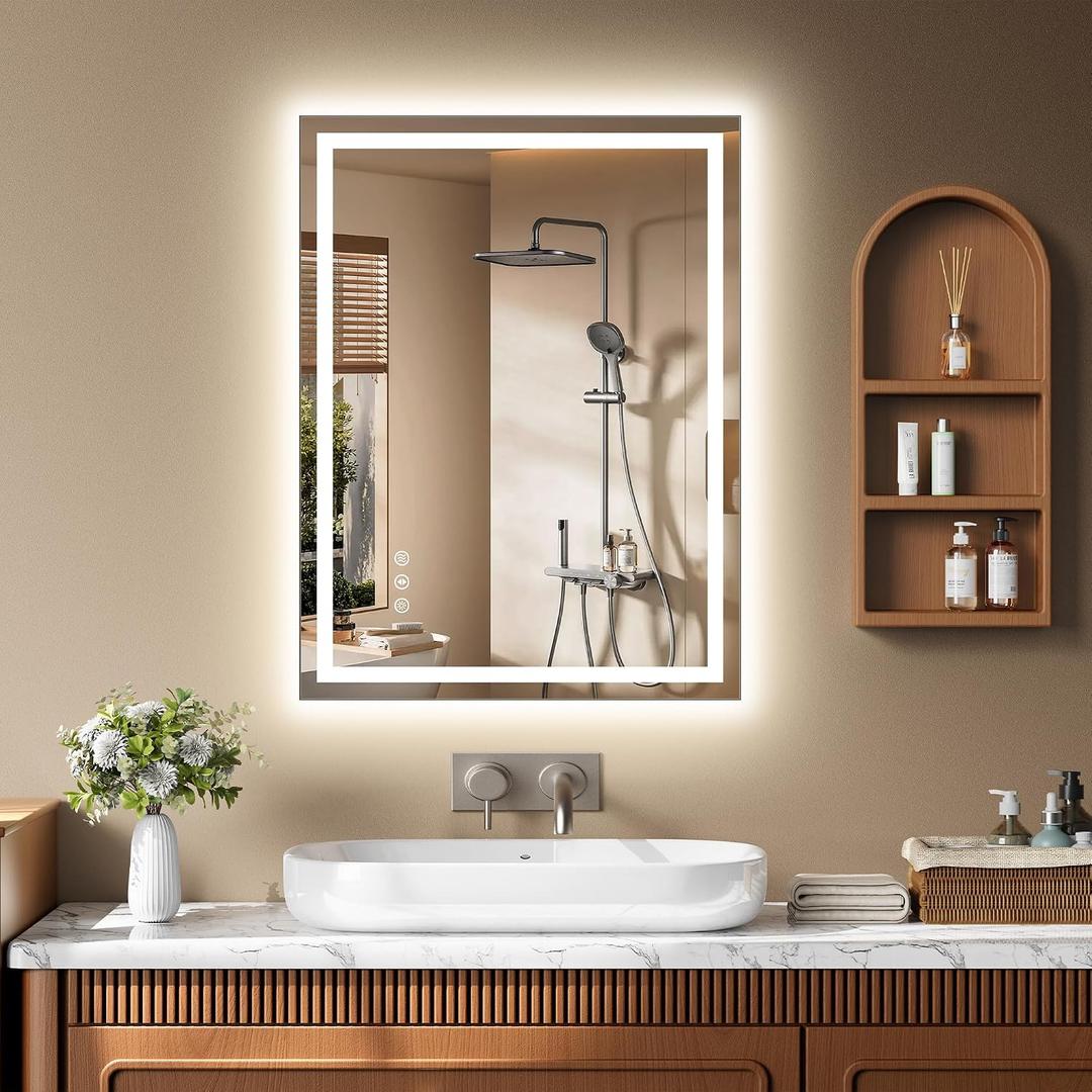 24x32 Inch LED Lighted Bathroom Mirror - Anti-Fog Vanity Mirror with Dimmable Front & Backlit, 3 Color Temp, Smart Memory - Shatterproof HD Glass, IP54 Waterproof Wall Mounted for Makeup Shaving