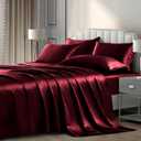 P Pothuiny 6 Pieces Queen Satin Sheets Luxury Silky Burgundy Satin Bedding Sheet Set, 1 Deep Pocket Fitted Sheet + 1 Flat Sheet + 4 Pillow Cases