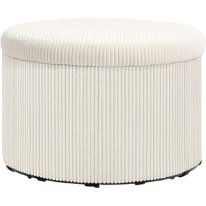 HOMCOM Storage Ottoman with Lid, 24 Inches Round Pouf Ottoman with Storage, Upholstered Corduroy Foot Rest Stool for Living Room, Bedroom, Beige