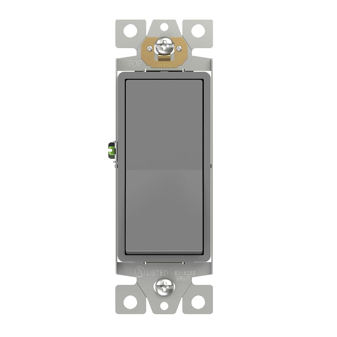 ENERLITES Single Pole Decorator Paddle Light Switch, Residential Grade, 15A 120V-277V, Gloss Finish, Grounding Screw, Back Insert and Side Terminals, 91150-GY, Gray