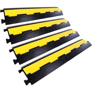 Rubber Cable Ramp Cord Cover Cable Protector Ramps Wire Hose Protective 2 Channel 22000Lbs Load Capacity Traffic Speed Bump for Asphalt Concrete Gravel Driveway Indoor Outdoor, 4 Pack