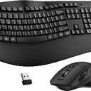 Wireless Keyboard and Mouse Combo, 2.4G Full Size Wave Keys Ergonomic Keyboard with Wrist Rest and 3-Level DPI Adjustable Wireless Ergonomic Mouse for Windows, Mac OS Desktop/Laptop/PC(Black)
