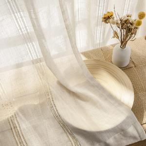 Natural Linen Semi Sheer Privacy Light Filtering Curtain for Living Room, Rod Pocket Transparent Farmhouse Window Drapes,2 Panels,W52 x L63
