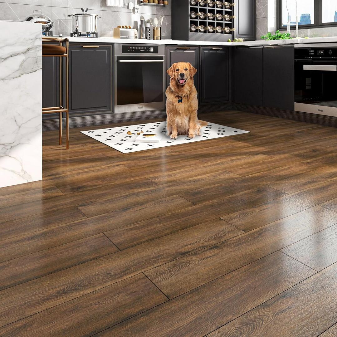 FunStick 6"x36" 17 Pcs Brown Walnut Wood Peel and Stick Floor Tile Waterproof Vinyl Plank Flooring Peel and Stick Wood Flooring Planks for Bathroom Kitchen Living Room Stick on Laminate Flooring Tiles