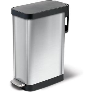 Glad Slim Trash Can with Clorox Odor Protection - Narrow Kitchen Garbage Bin with Soft Close Lid, Step On Foot Pedal and Waste Bag Roll Holder, Stainless Steel, 45 Liter