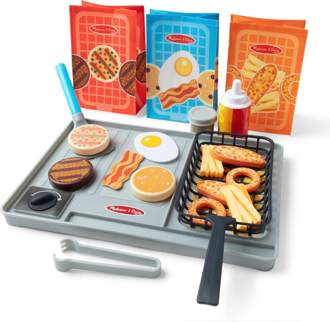 Melissa & Doug Flip & Fry Grill Play Set with Water Wow! Kids Kitchen Playset with Color Changing Play Food, Preschool Toys for Girls & Boys Ages 3+