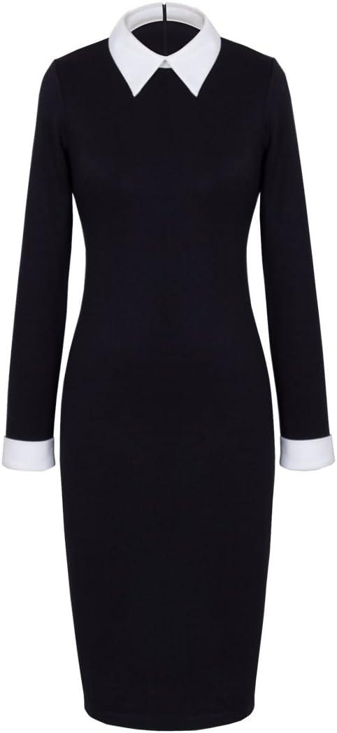 HOMEYEE Women's Celebrity Turn Down Collar Business Bodycon Dresses (M, Black)