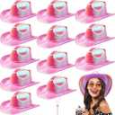Coume 12 Pcs Neon Cowboy Hat Sparkly Glitter Cowgirl Hat for Women Girl Holographic Space Cap for Bachelor Halloween Party