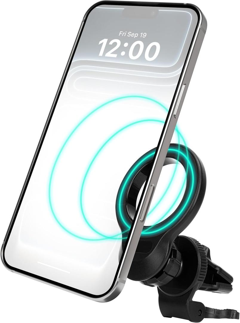 iHome Air Vent Clip Car Mount, 360 Rotation, Secure Fit, Adjustable Grip (Magnetic Air Vent)