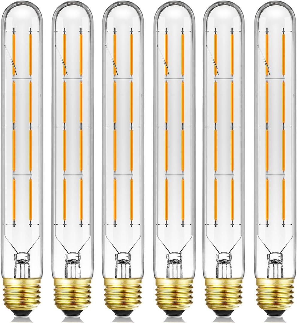 T10 Light Bulb,Dimmable Long Tubular Led Bulb,E26 Medium Base,8W Equal 75 Watt,2700k Warm White,8.9Inches Edison Lights Bulbs,6Pack.