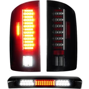 LED Tail Light + 3rd Brake Light Fit for Dodge Ram 1500 2002-2006,Fit for Dodge Ram 2500 3500 2003-2006, Chrome Housing Smoke Lens