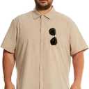 HOdo Big and Tall Mens Cotton Button Down Shirt 2XL-6XL (Khaki)