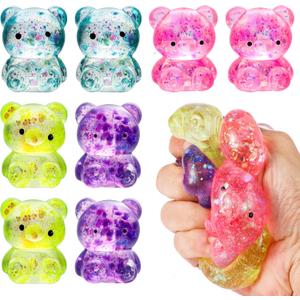 8 Pack Bear Squishy Toys, Glitter Colorful Sensory Stress Balls for Anxiety Relief, Squishy Balls Fidget Toys for Kids Adult, Squeeze Balls Bulk, Party Favors Goodie Bags Stuffer for Boys Girls