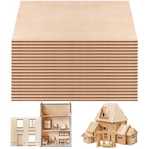 Fabbay 20 Pieces Basswood Sheets Thin Wood Sheets Craft Wood Board Unfinished Plywood for Craft DIY Wooden Plate Model Wooden House Aircraft Ship Boat School (Rectangle Style,12 x 20 x 1/8 Inches)