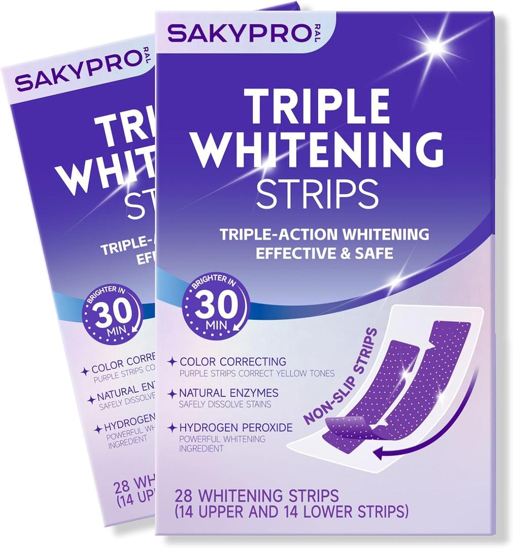 Purple Whitening Strips, 90-Day Long-Lasting Results, Enamel Safe & Low-Sensitivity, Professional Teeth Whitening Strips with Non-Slip Dry Strip Technology, 56 Count (Pack of 2)