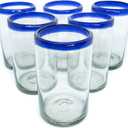 Cobalt Blue Rim 14 oz Drinking Glasses (set of 6), Recycled Glass, Lead-free, Toxin-Free (Drinking)