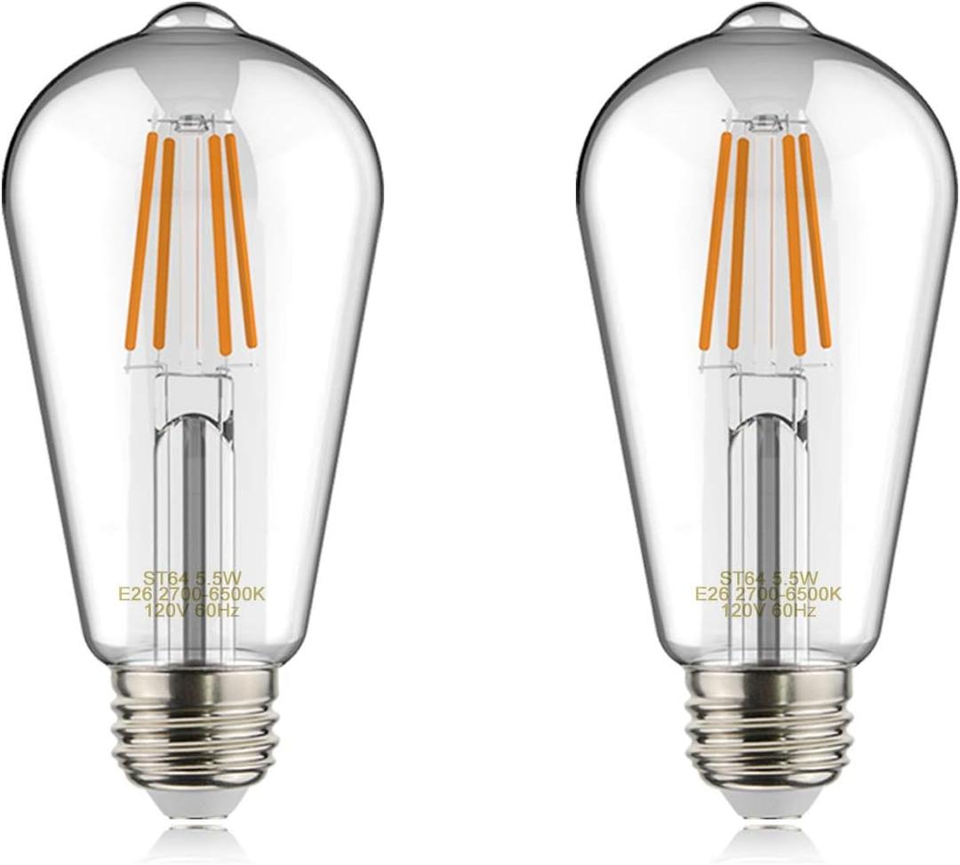 helloify Edison ST19(ST64) WiFi LED Smart Bulb, Filament Vintage Style, Tunable White Changing, Compatible with Alexa Google Home (No Hub), E26, 2700K-6500K, 2Pack, Daylight White, 5watt
