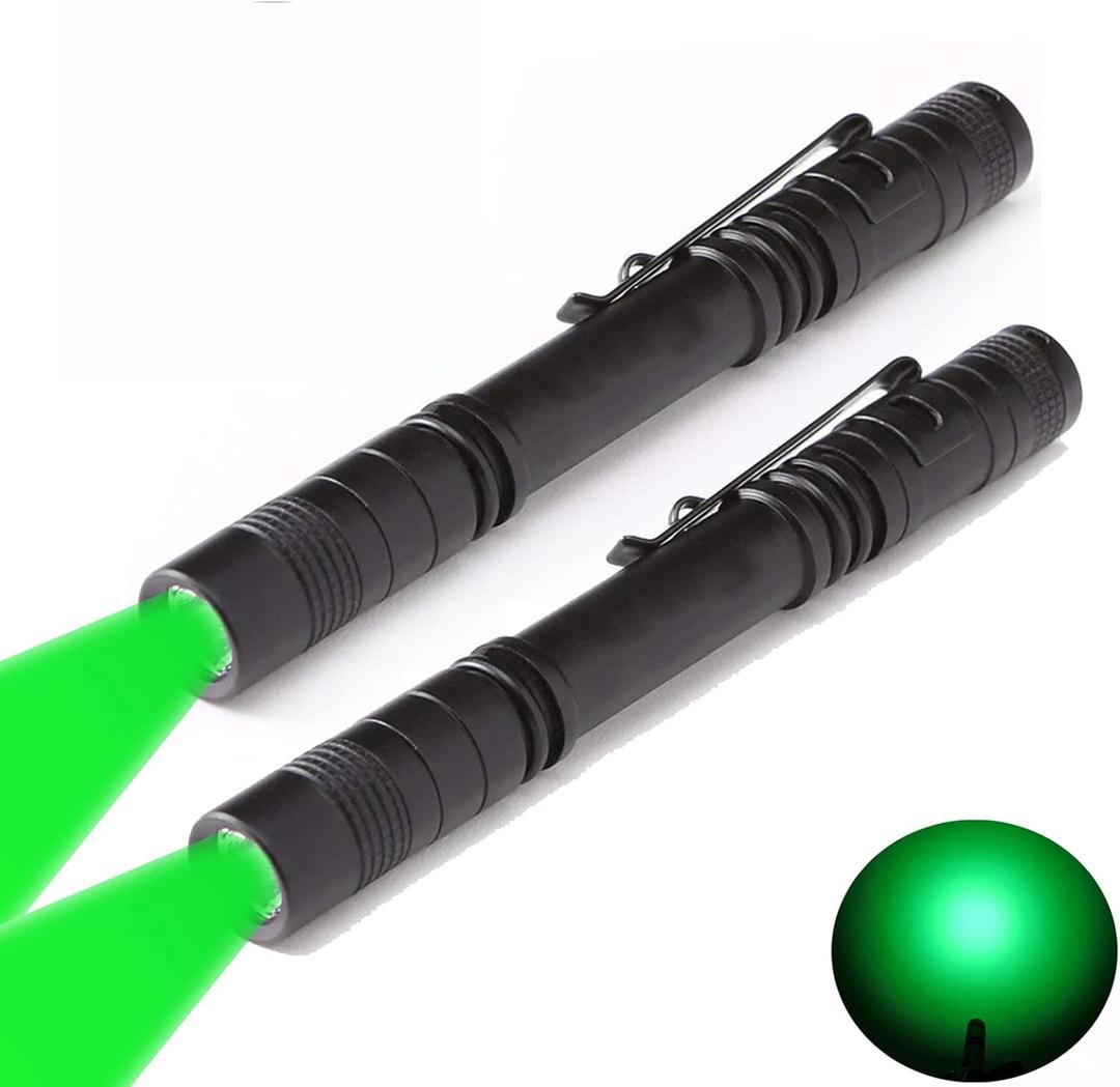 2 x Green Light Pen Type Penlight Flashlight One Mode Green Light LED Torch for Camping Hiking Fishing Hunting Animal Protecting Night Vision