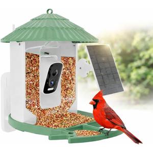 Smart Birdfeeder with Camera Built-in&Solar Powered-Humming Bird Feeder Birdhouse with Camera Inside Wireless Video Live,Night Vision, AI Bird Recognition,Real-Time Alerts for Outdoor Birdlover Gifts