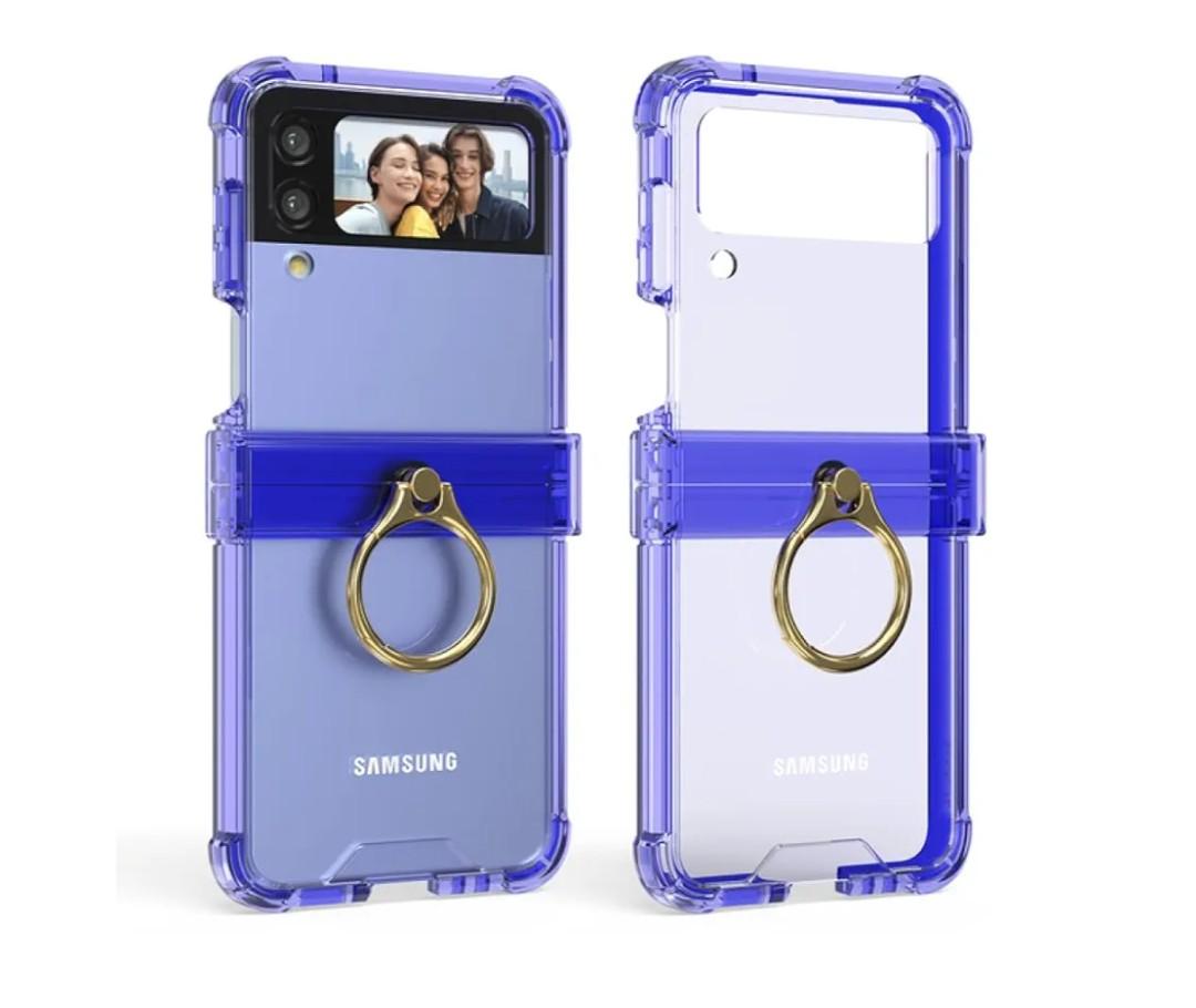 Designed for Samsung Galaxy Z Flip 4 Case Clear with Ring, Anti-Fall Shockproof Protective Phone Cover Case Compatible with Galaxy Z Flip 4 Case 5 G 2022 (Clear Purple)
