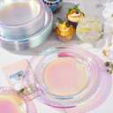 Supernal 120 Pcs Iridescent Sparkle Plastic Plates,Disposable Plates for Party Valentine's Day Mother's Day and Easter, Clear Neon Rainbow Plastic Plates,60 Pcs Dinner Plates and 60 Pcs Dessert Plates