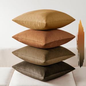 Softalker Fall Throw Pillow Covers Set of 4, Velvet Soft Solid Colors Pillow Covers 16x16 Inch, Decorative Cushion Pillow Case for Couch Sofa Bedroom Living Room(Rust/Brown)