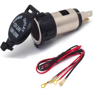 12V DC Cigarette Lighter Socket Female with 24" Wiring Harness, Waterproof and Dustproof Cover, 10A Fuse, Cigarette Lighter Replacement, Universal Power Outlet for Cars, Trucks, Boats, Motorcycles