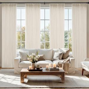 MIULEE Pinch Pleated Thick Linen Curtains 90 Inches 4 Panels Set Ivory Cream Back Tab Memory Trained Pinch Pleat Semi Sheer Light Filtering Privacy Curtains Window Drapes for Living Room Bedroom Birch