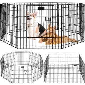 Premium Dog playpen - Foldable Metal Pet Playpen with 8 24x24In Panels, Dog Exercise Pen with Door, Dog Play Pen Indoor/Outdoor, Puppy Playpen LWH - 61x61x24 Inches, X pens for Dogs, Black