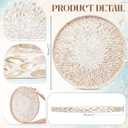 22" Round Mother of Pearl Serving Tray Ottoman Tray, Leaf, Gold