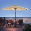 wikiwiki 11ft Solar Led Patio Umbrella, Sturdy Outdoor Market Umbrella for Deck, Pool, Garden w/Tilt, Crank, 32 LED Lights, Beige