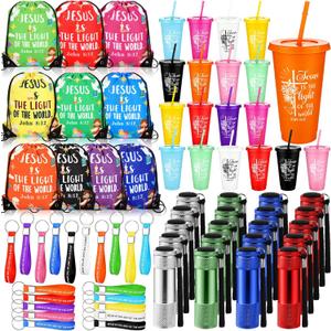 80 Pcs Easter Christian Religious Gifts Bulk Jesus the Light of the World Set for Church with 20 Backpacks, 20 Bible Verse 24oz Cups, 20 Keychains, 20 Mini Flashlights